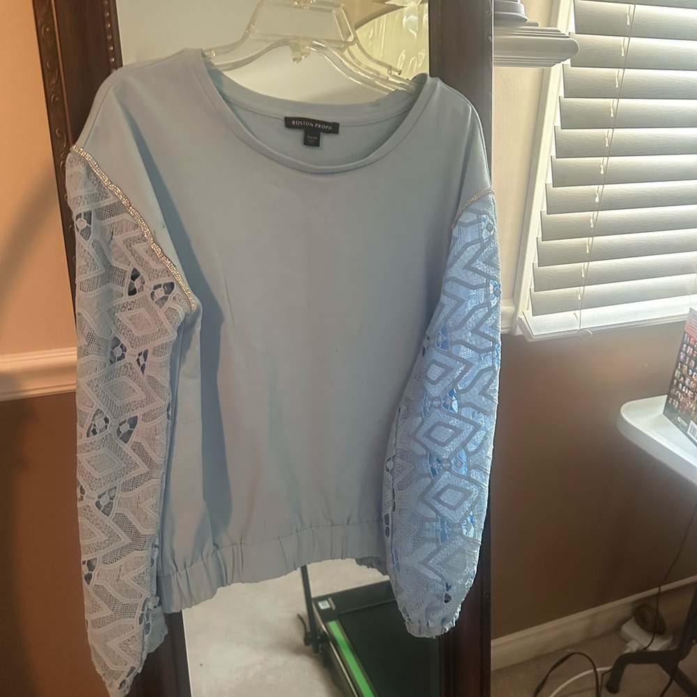 Boston Proper Blue Boxy Embellished Sweatshirt